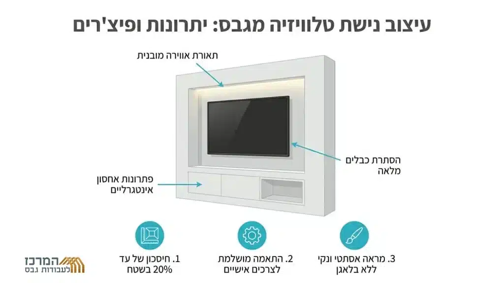 Modern living room with a drywall TV niche סלון מודרני עם נישת גבס מעוצבת